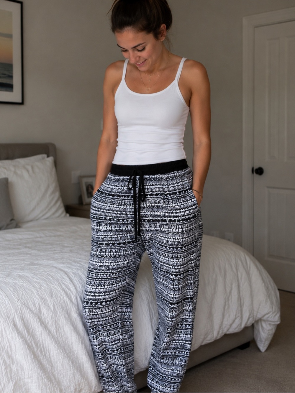Wild Rose Black & White Patterned Joggers